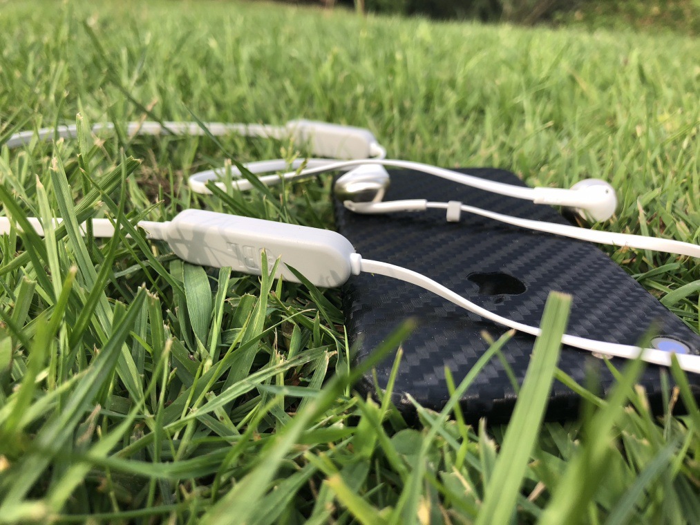 phone earbuds grass