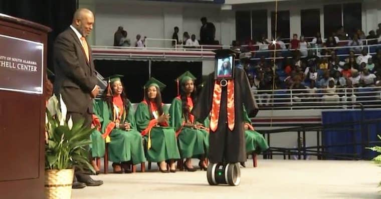 robot graduation ceremony stage