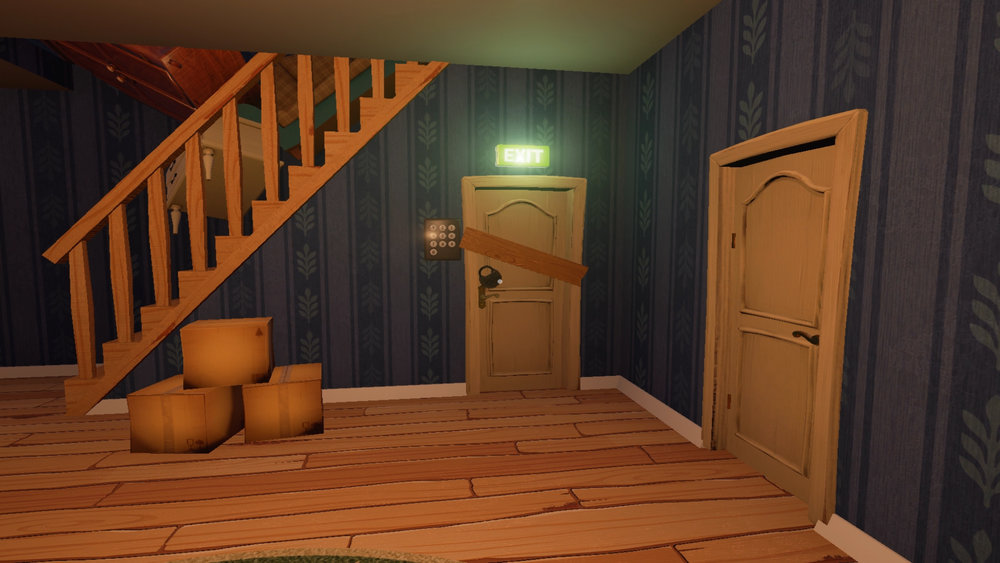 staircase with exit door