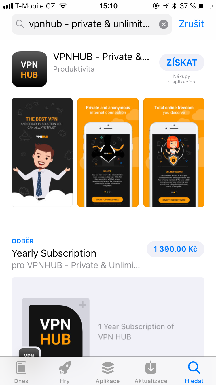 vpnhub app store page