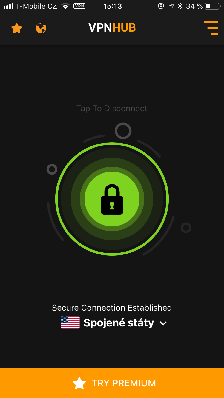 vpnhub secure connection screen