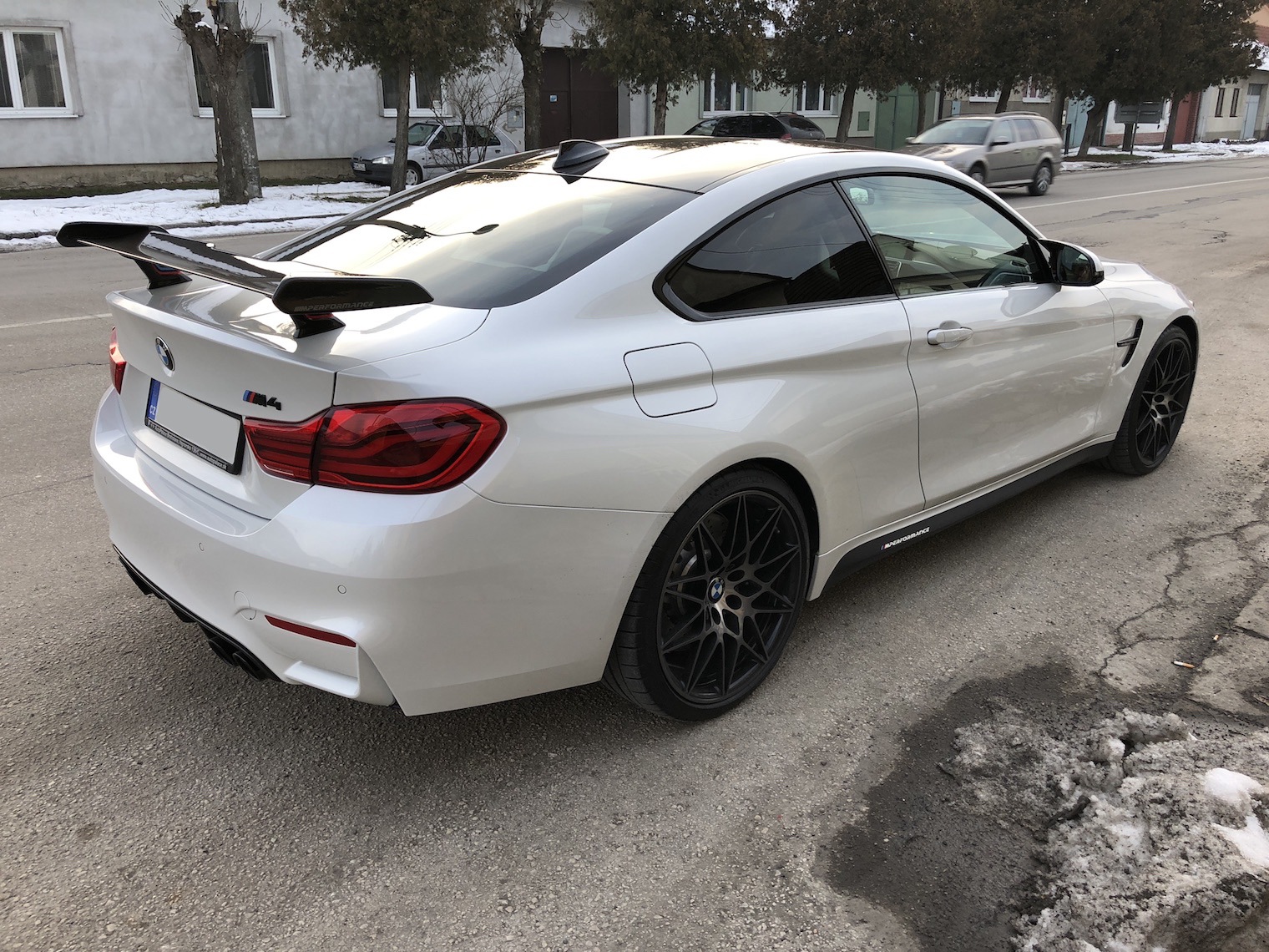 white sports car rear view