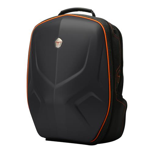 black backpack with orange trim