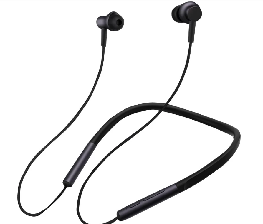 black neckband earphones isolated