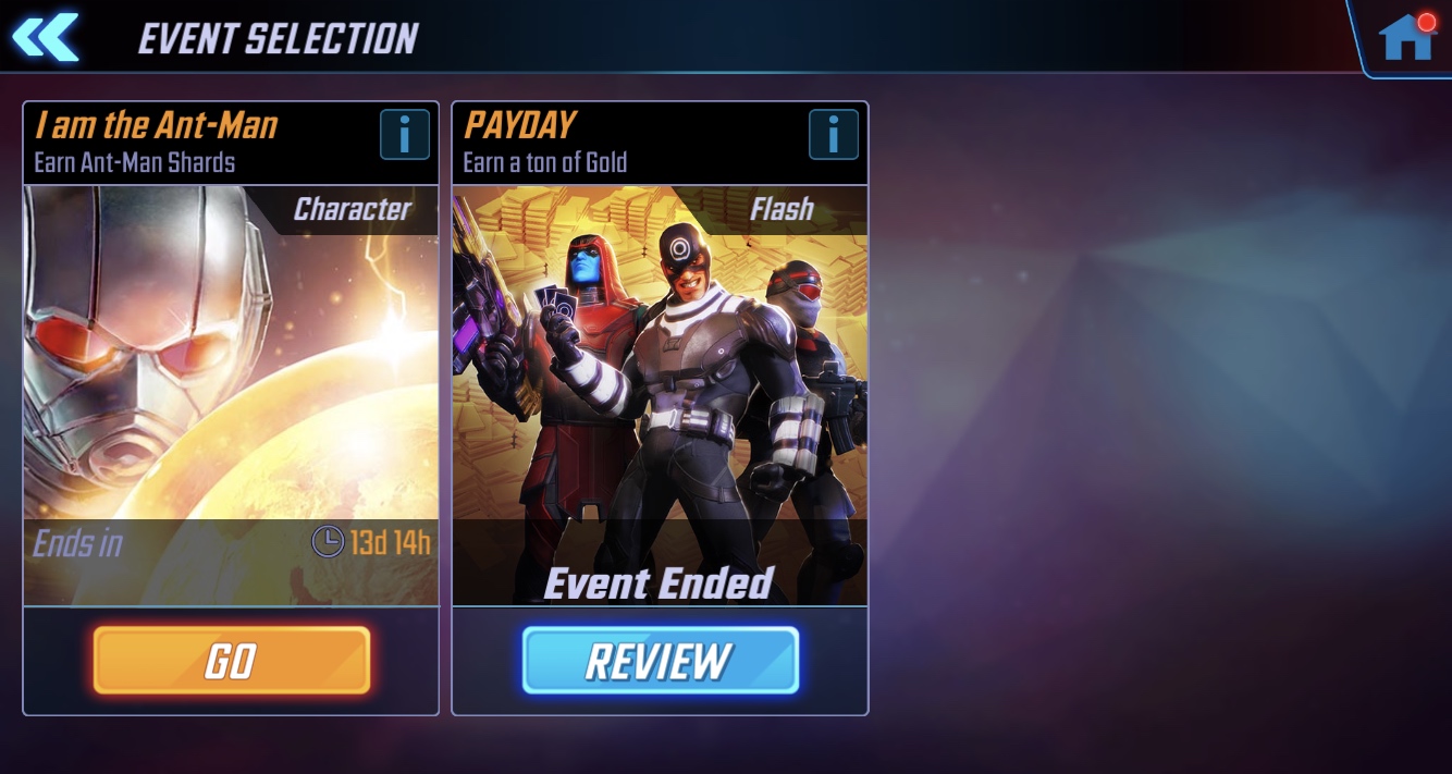 event selection screen