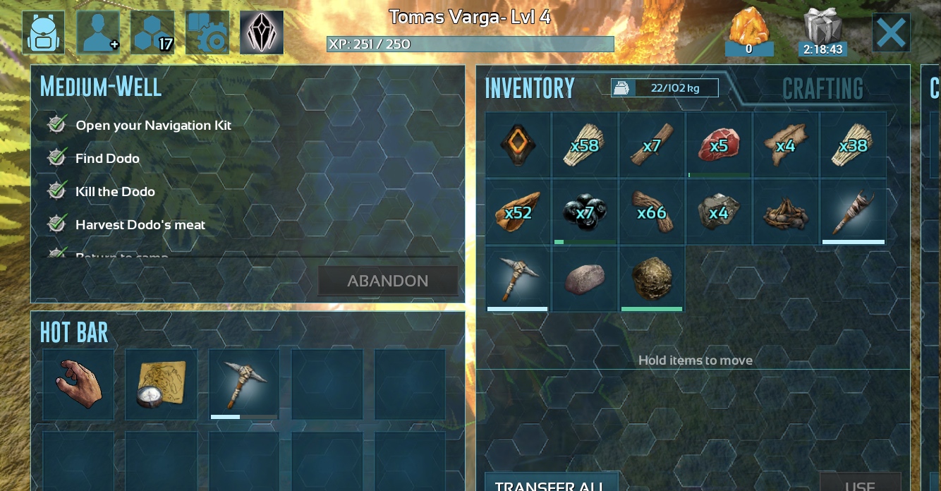 game inventory and hotbar