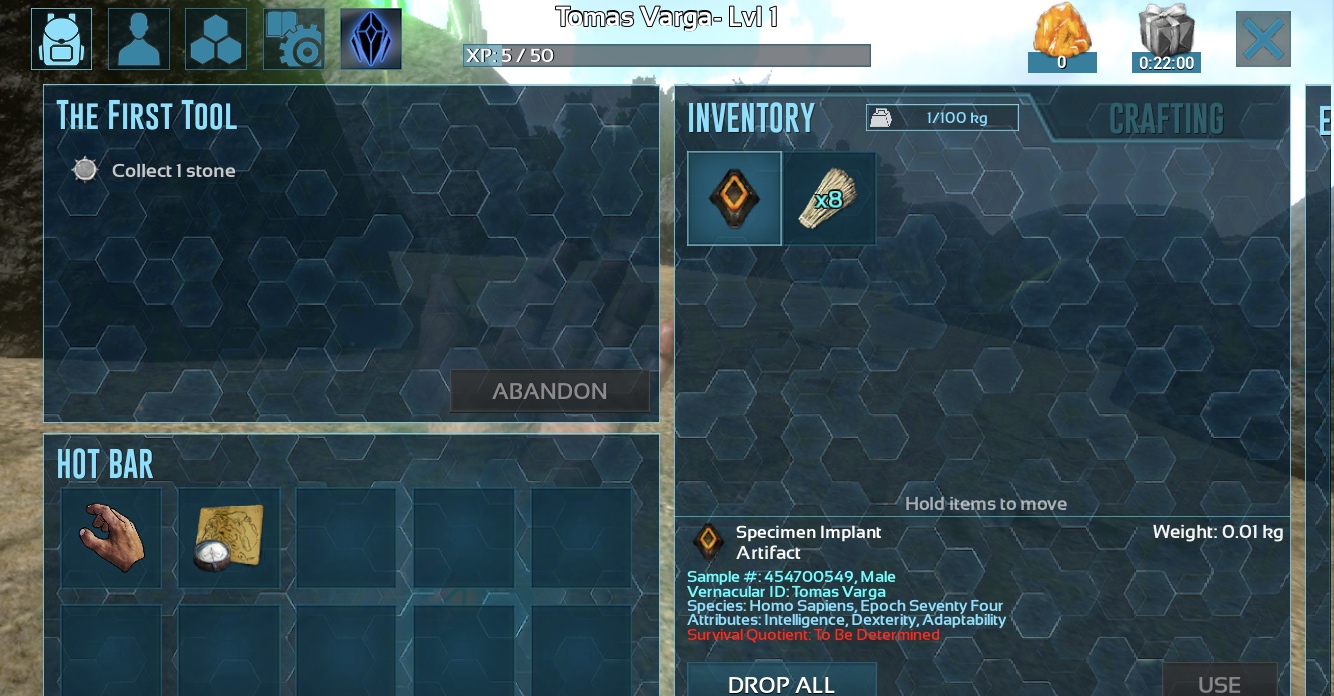 inventory screen with items