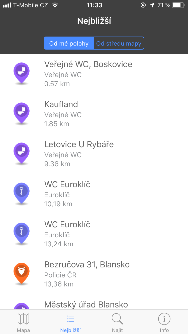 nearest public toilets app interface