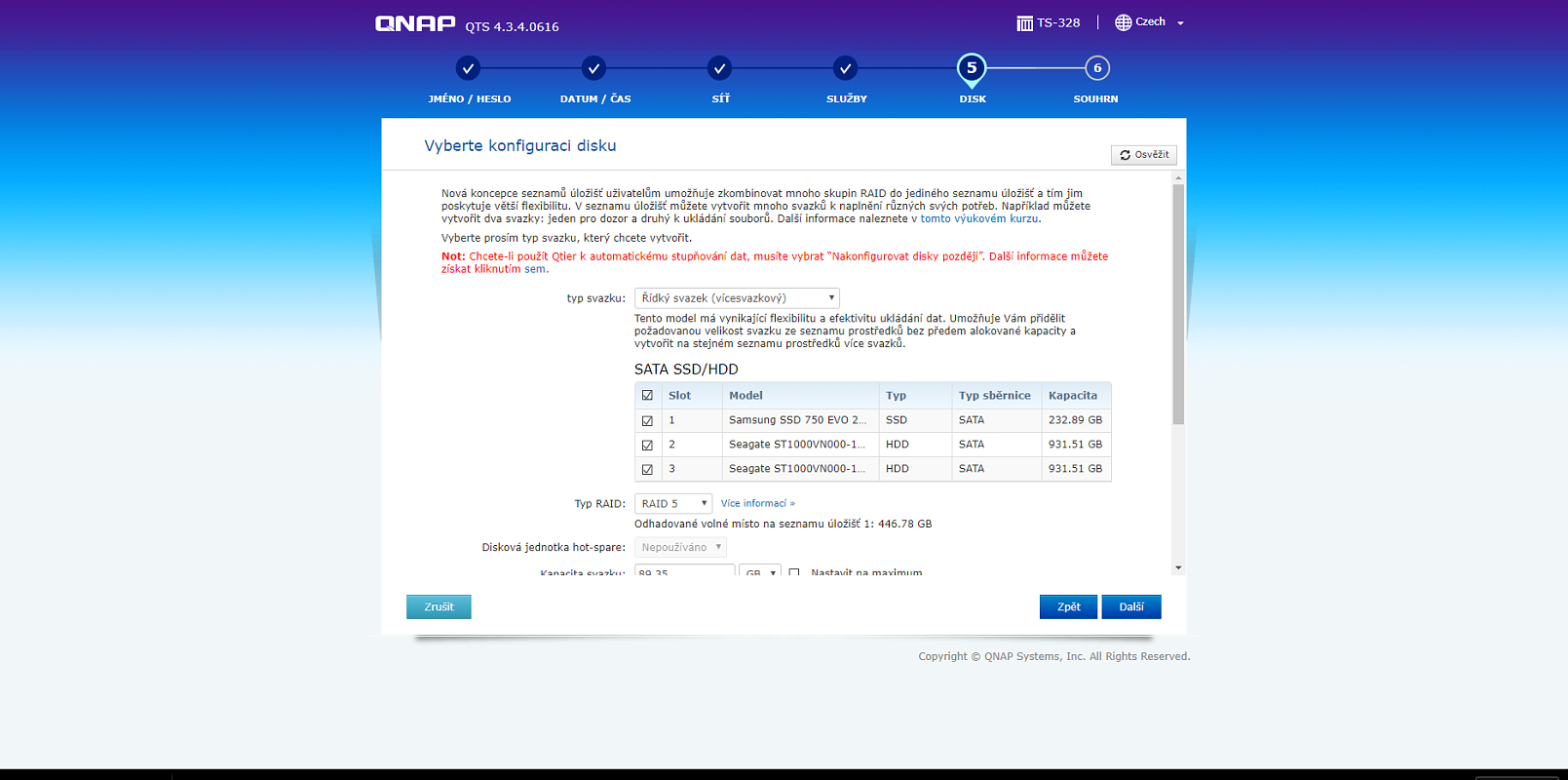 qnap disk configuration selection
