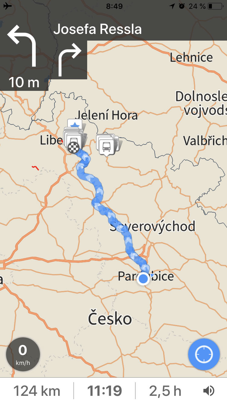 route map pardubice