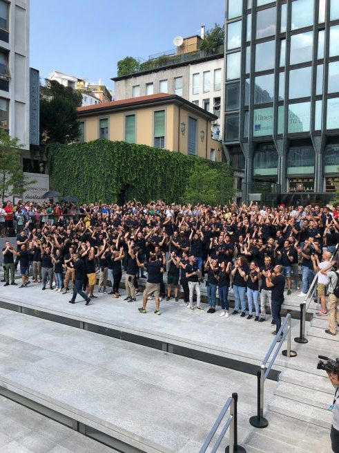 cheering crowd outside