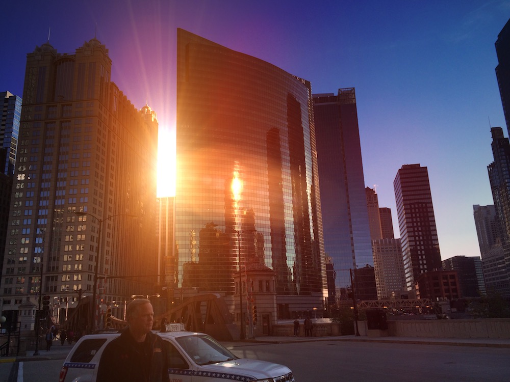 city sunset reflection