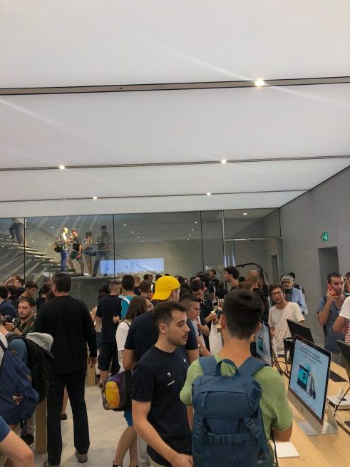 crowded tech store interior