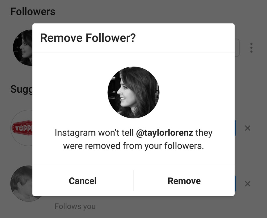 instagram remove follower dialog