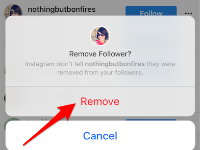 instagram remove follower popup
