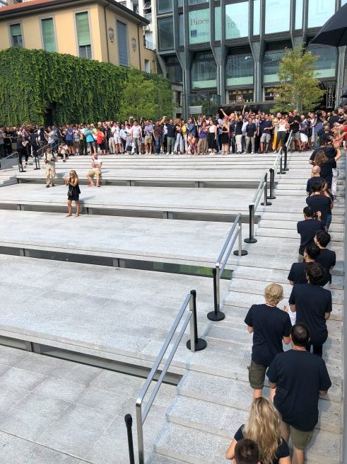 large crowd on steps