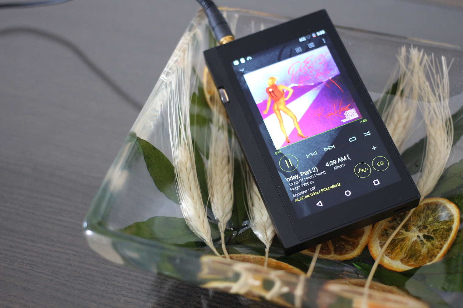 music player in glass bowl