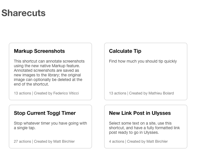 sharecuts shortcuts list