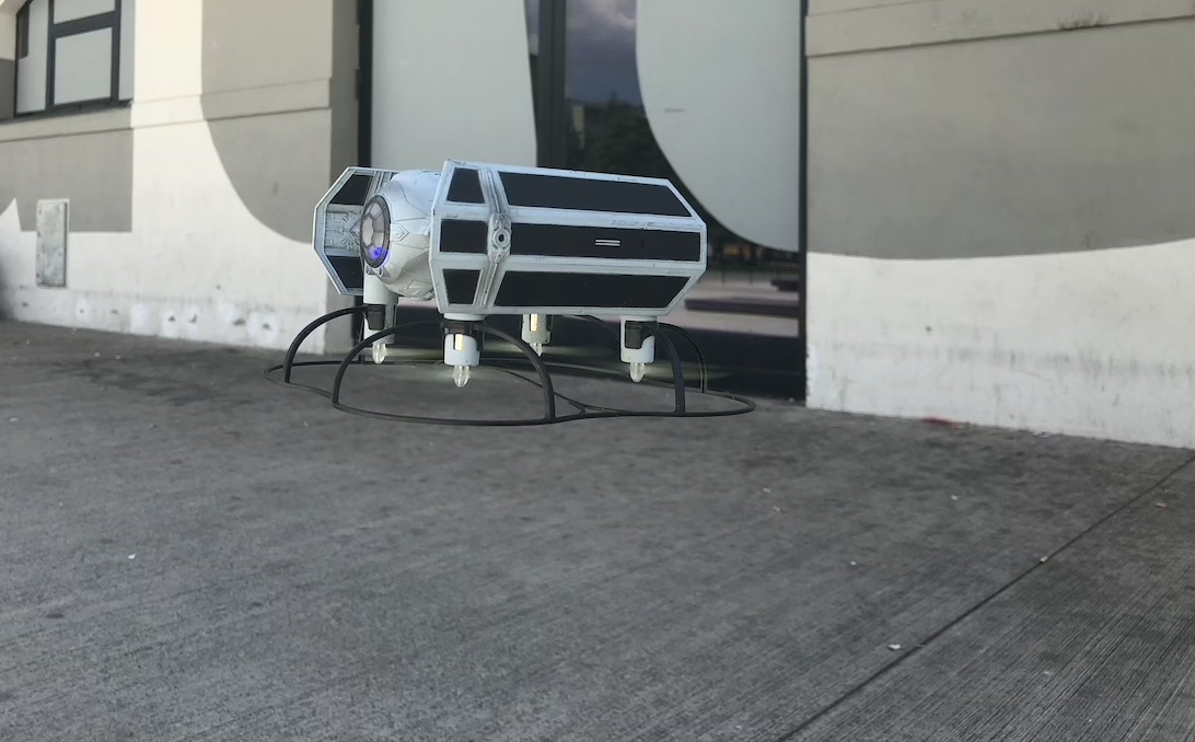 tie fighter drone hovering outside