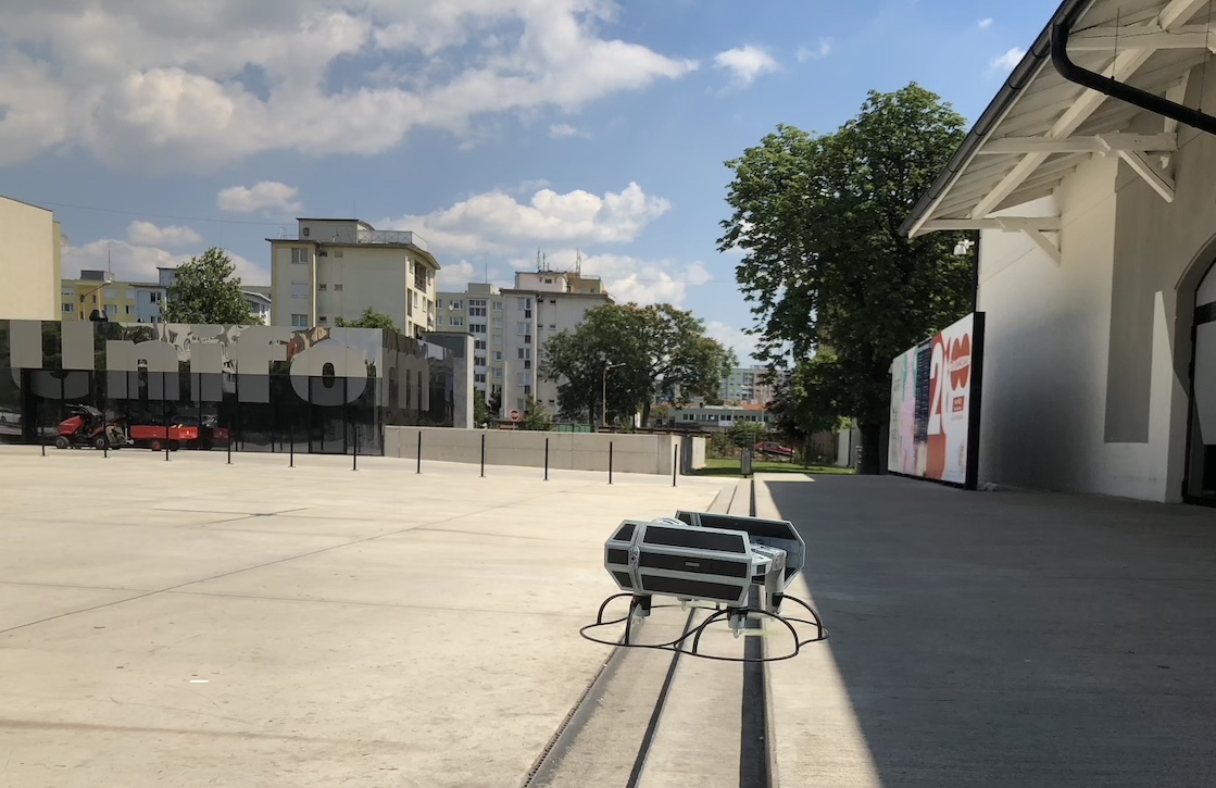 tie fighter drone in urban setting