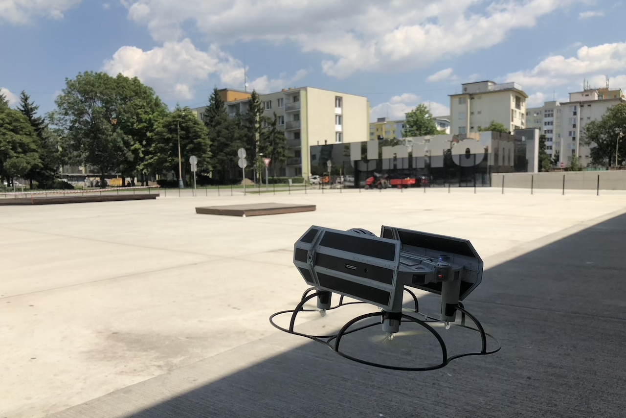tie fighter drone on pavement