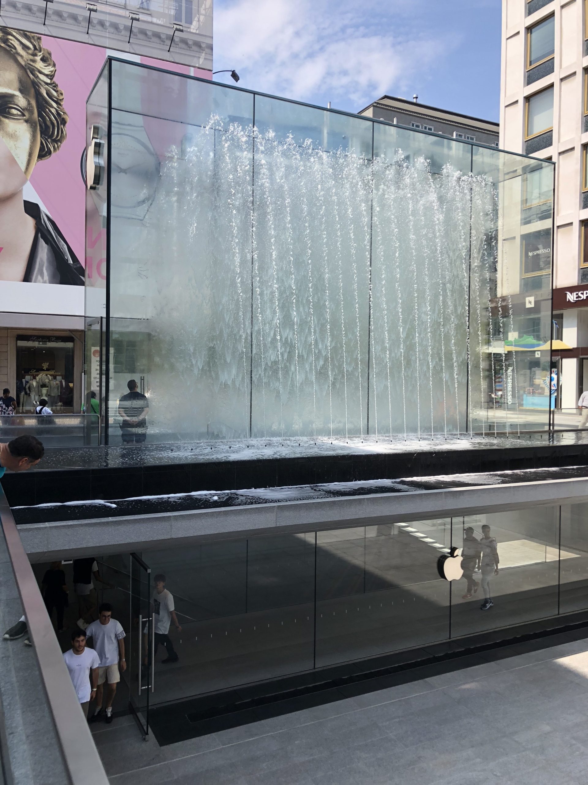 apple store waterfall above entrance