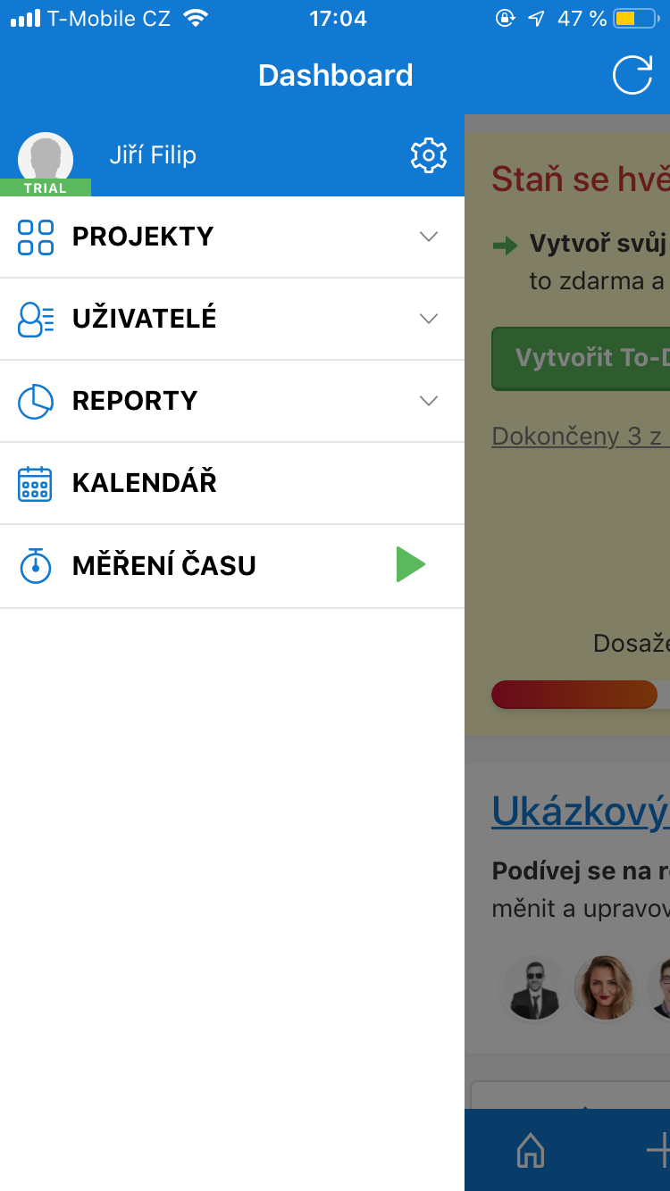 freelo dashboard menu