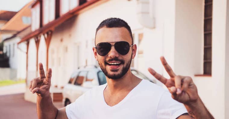 man sunglasses peace sign