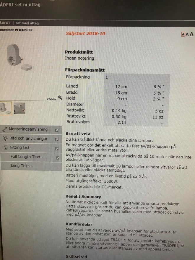 product specifications page