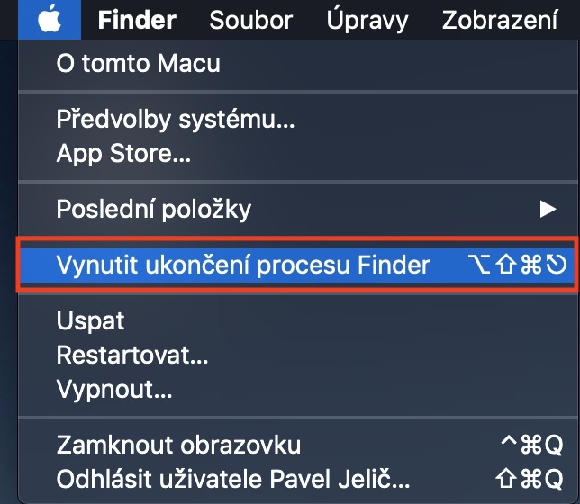 Jak restartovat Finder?