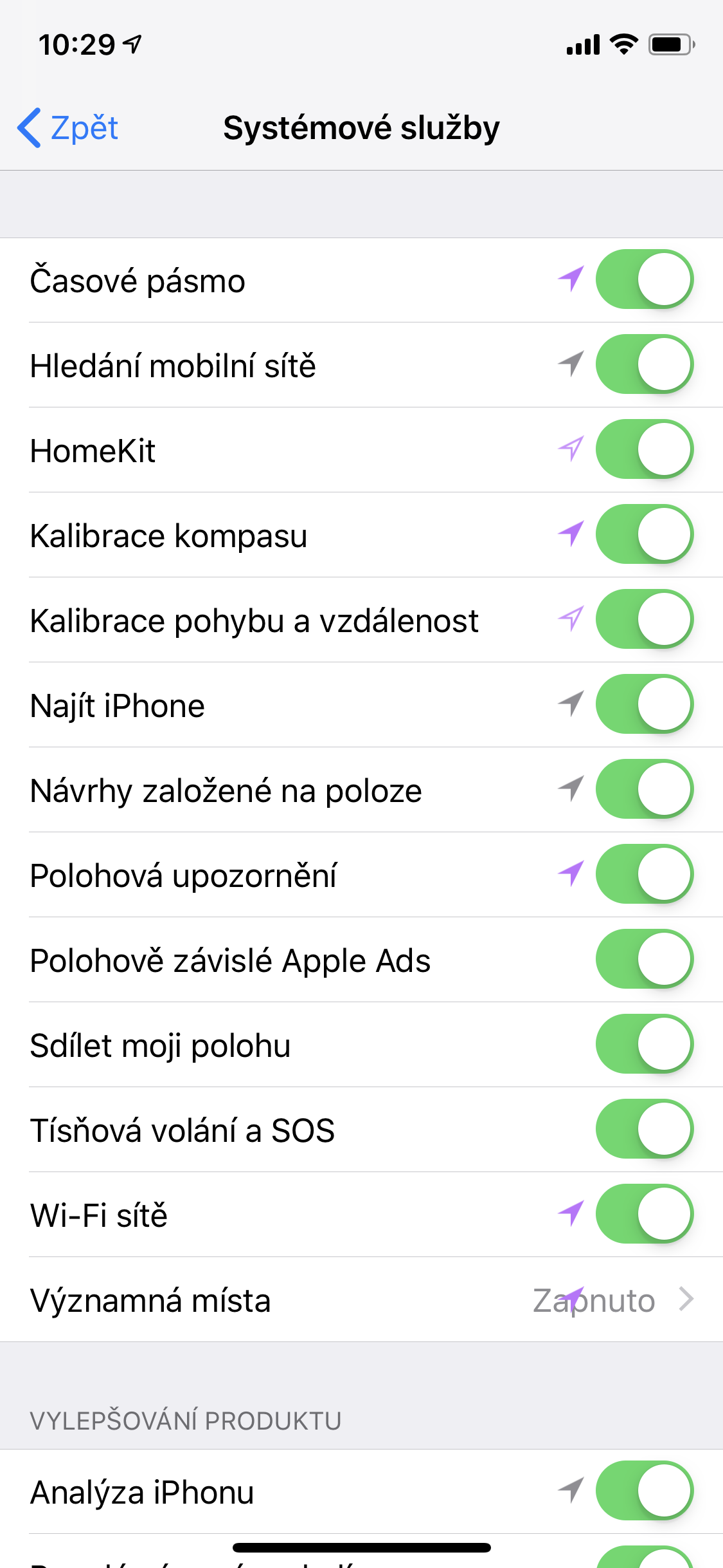 significant locations settings