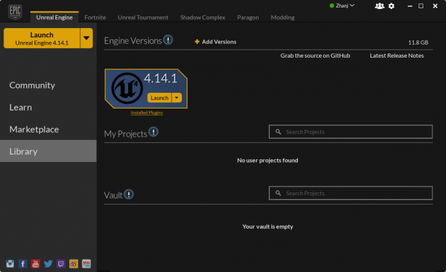 unreal engine launcher interface