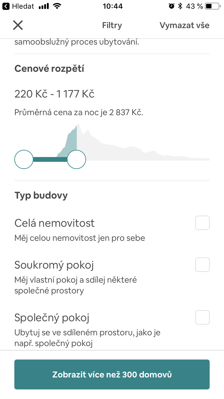 accommodation filter options