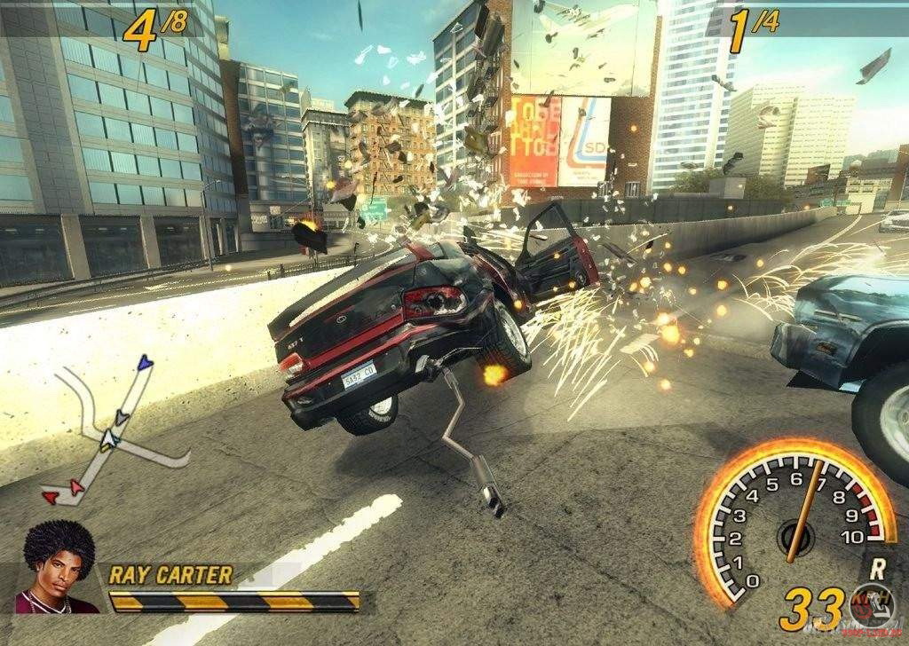 car crash video game scene
