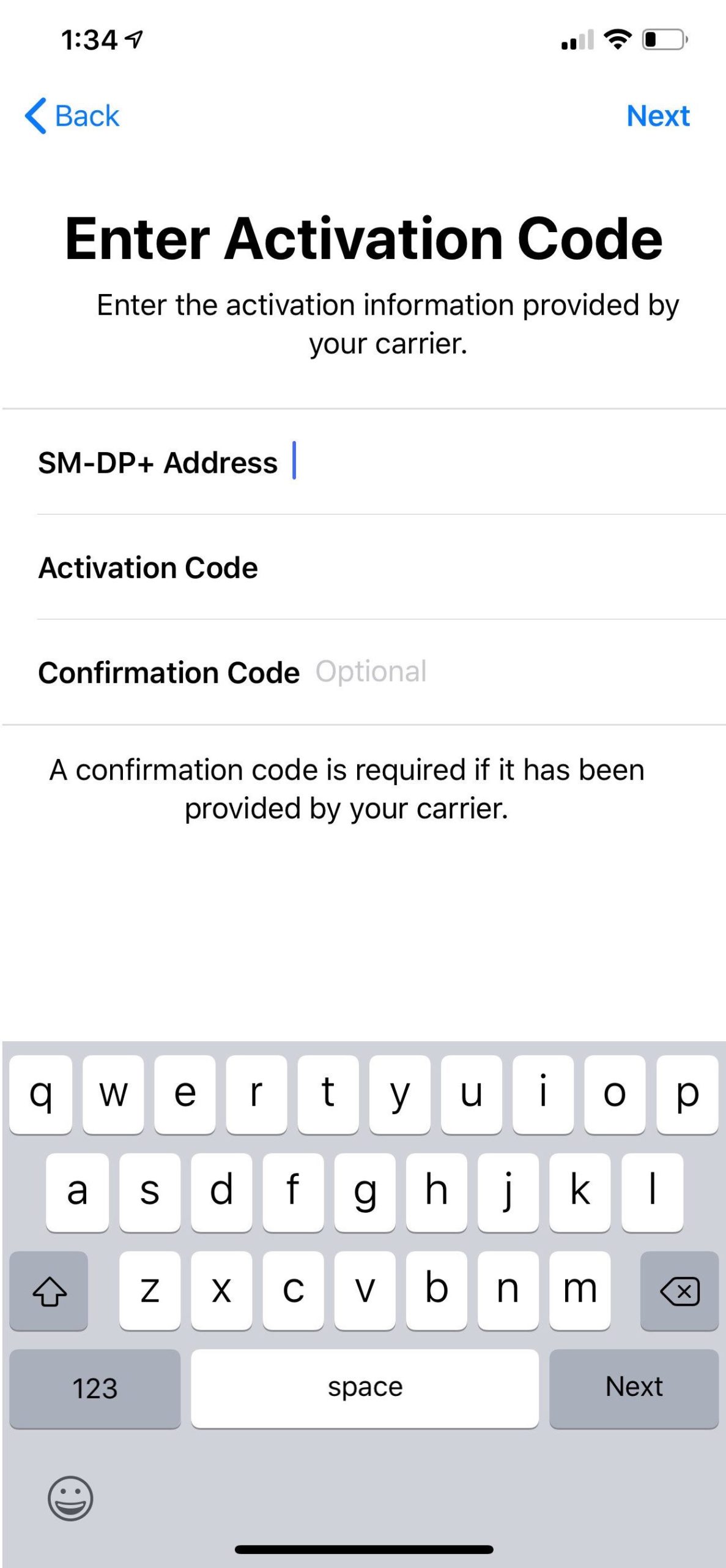 eSIM DSDS iPhone XS Qr Code