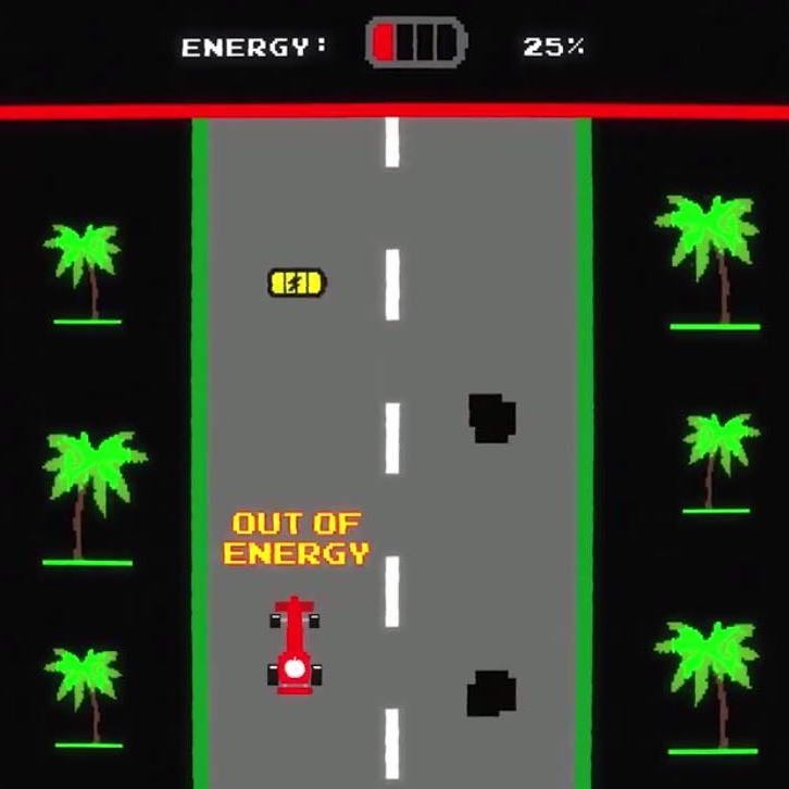 retro racing game out of energy