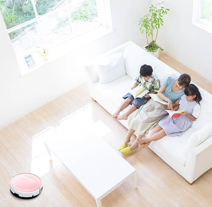robot vacuum in living room