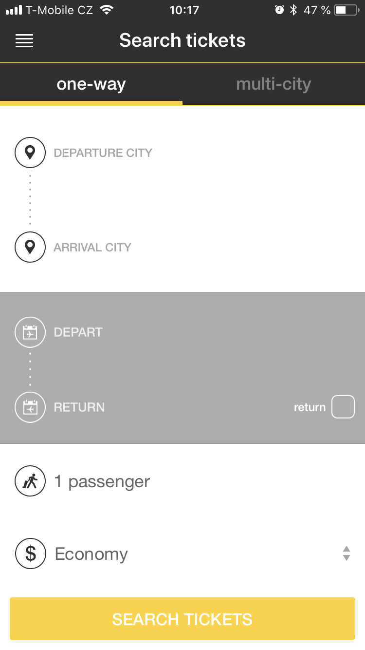 search tickets interface