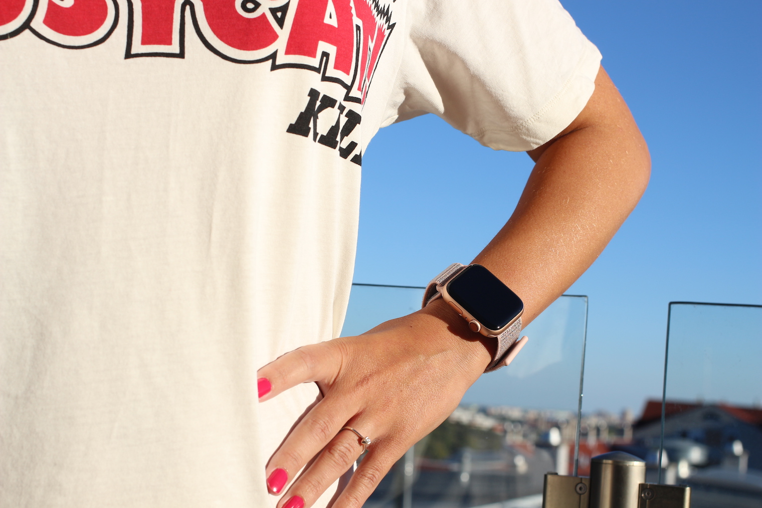 smartwatch on wrist with ring