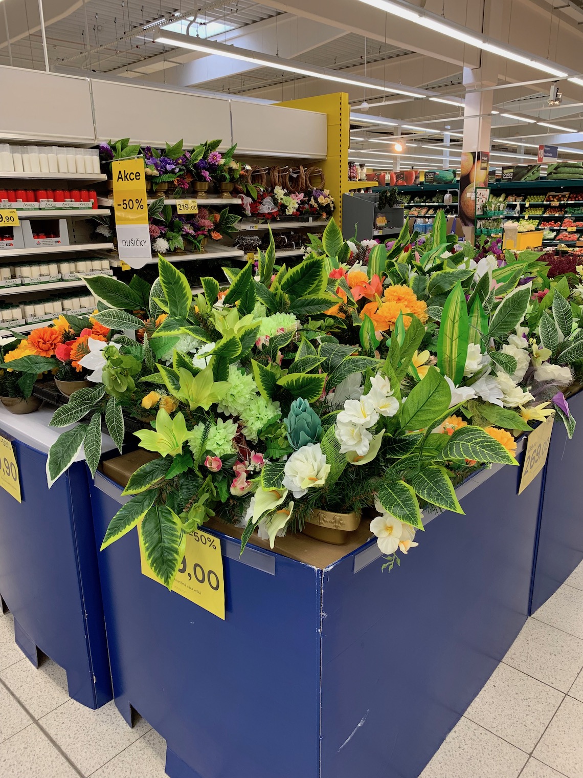 artificial flowers in store display