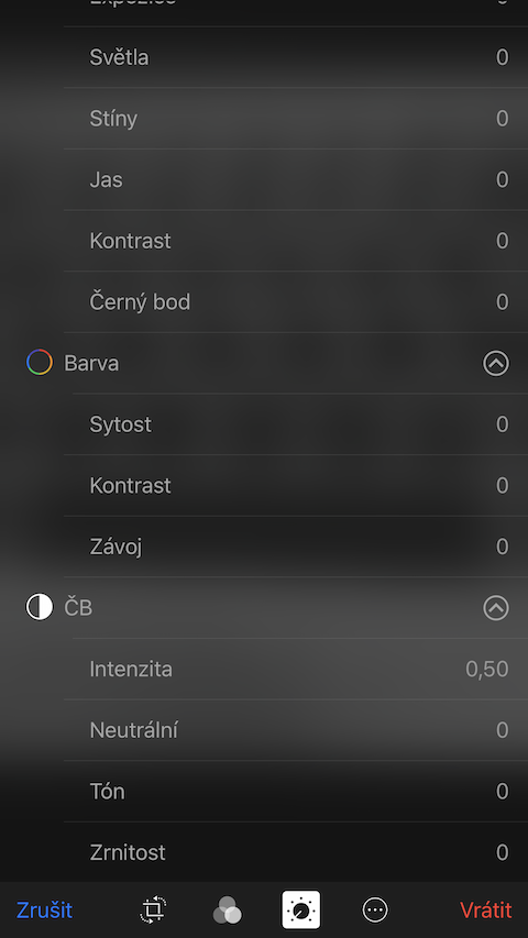 black and white editing options