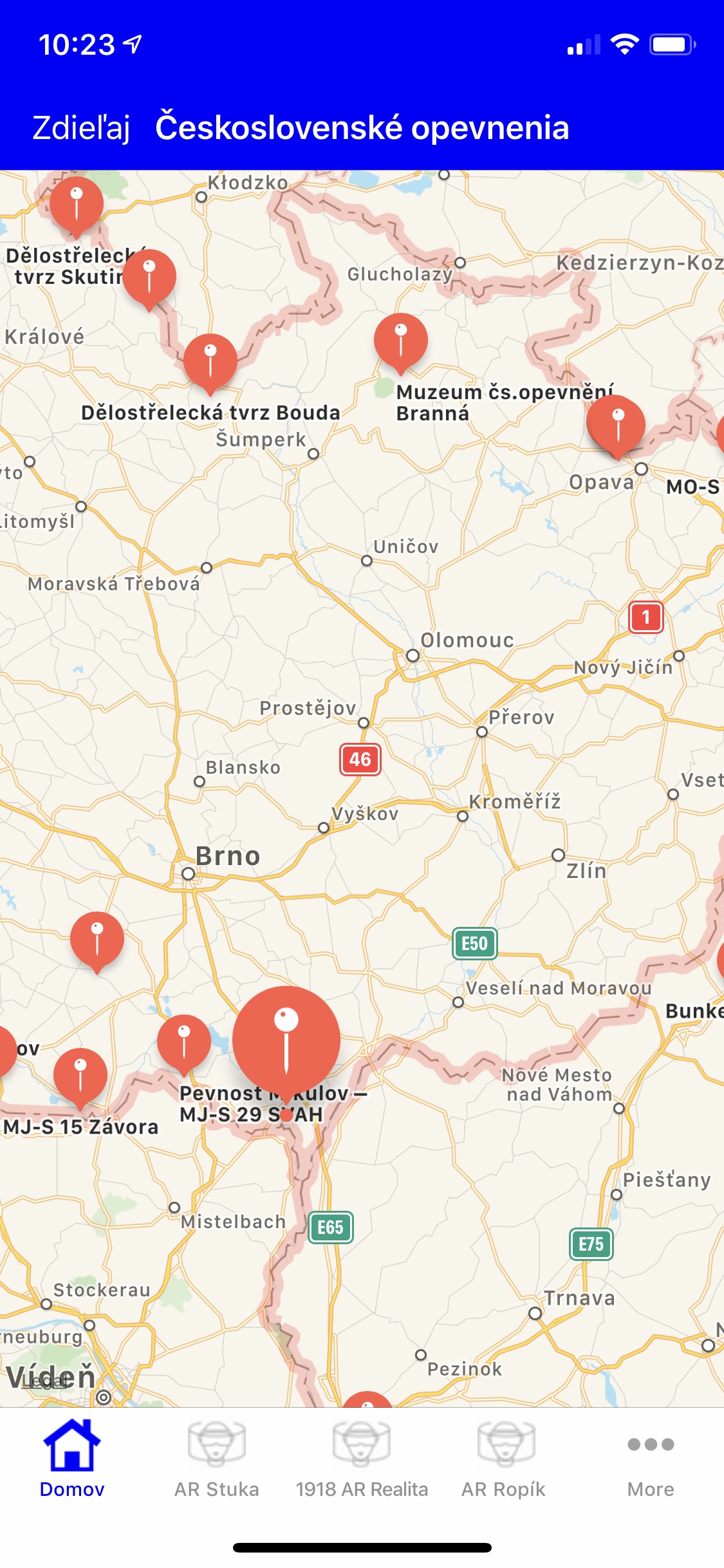 czechoslovak fortifications map detail