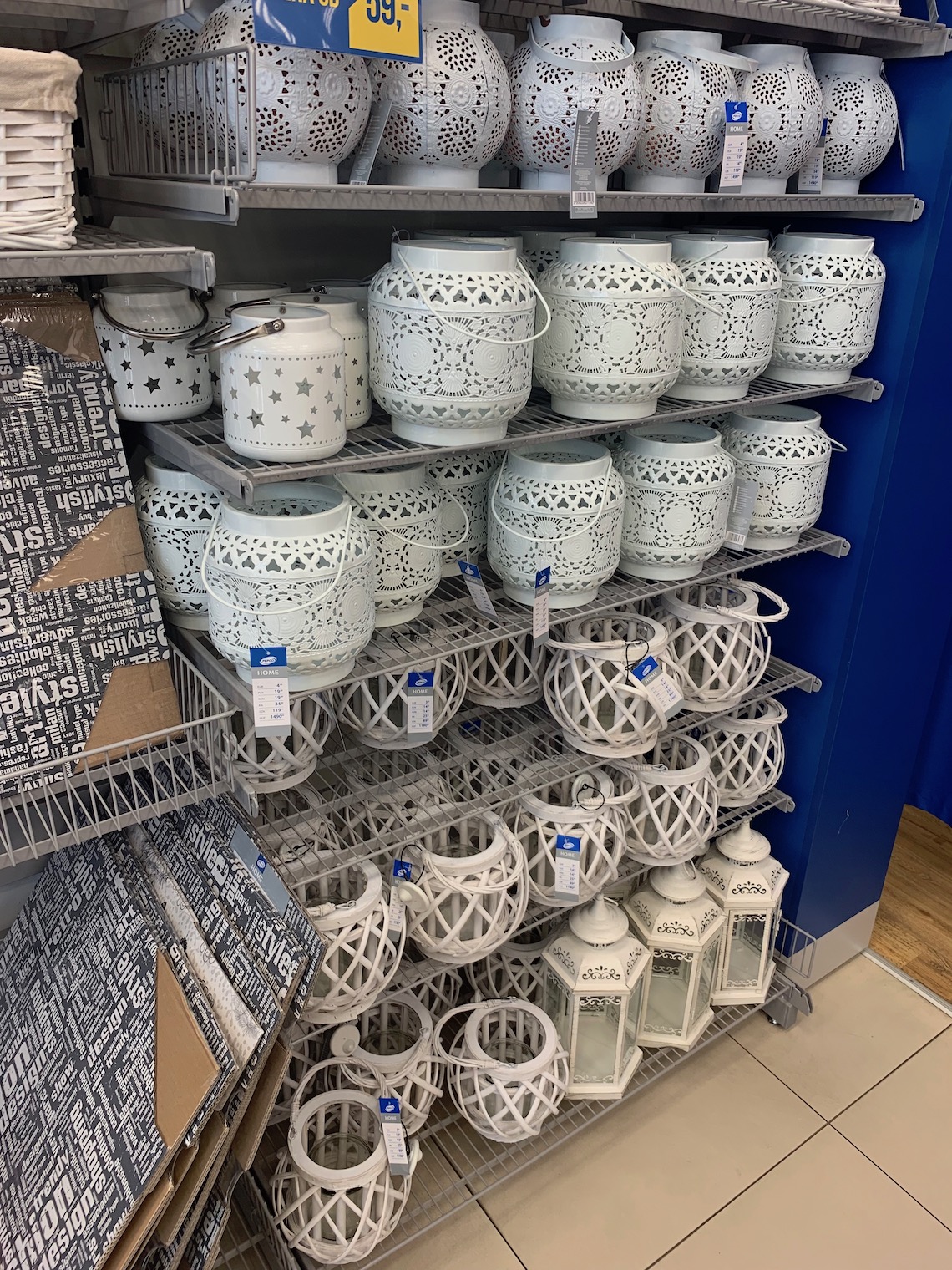 decorative lanterns on shelf