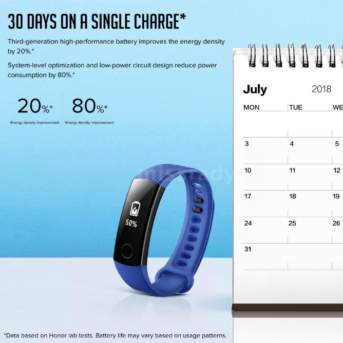 fitness band battery life calendar
