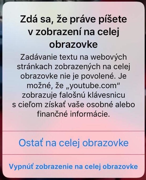fullscreen warning message