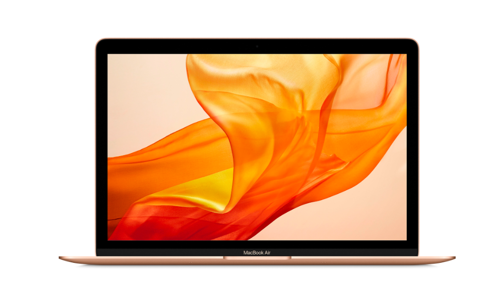 gold laptop with orange wallpaper