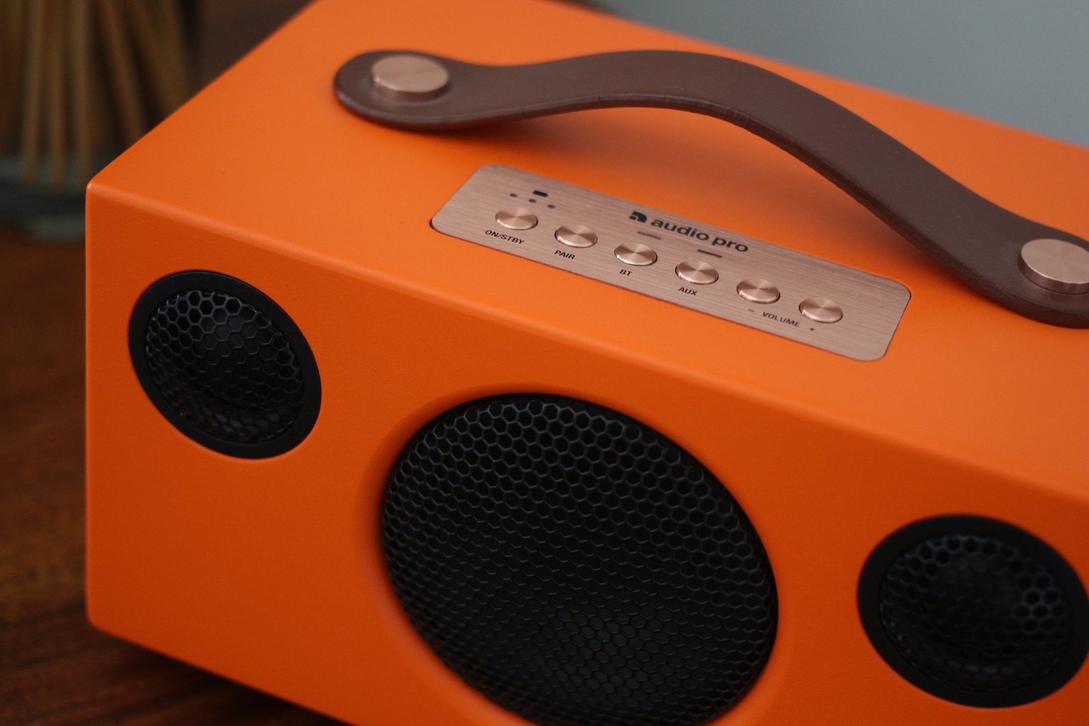orange speaker closeup