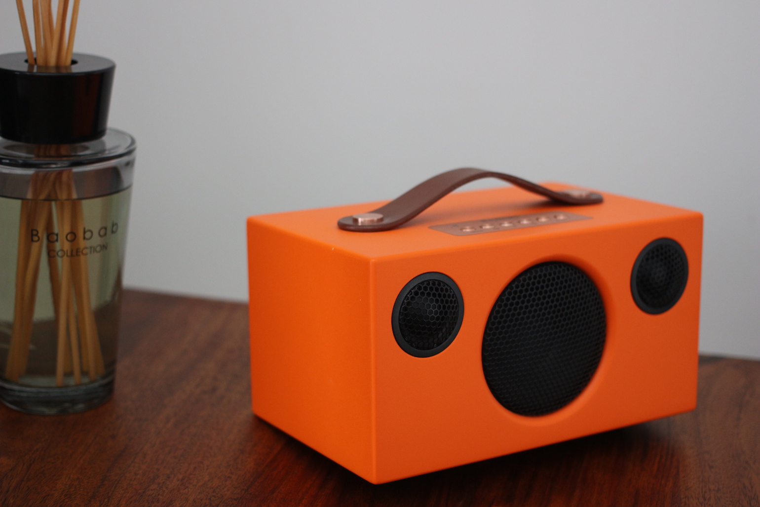 orange speaker with diffuser