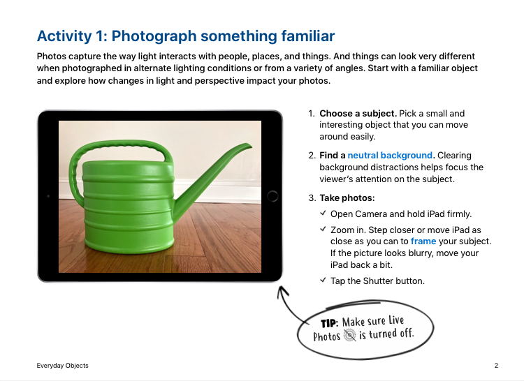 photography activity ipad