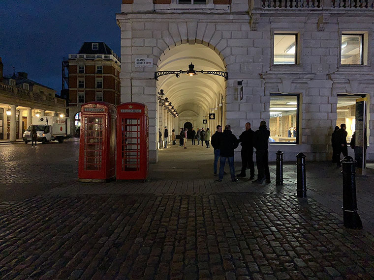 red phone booths night